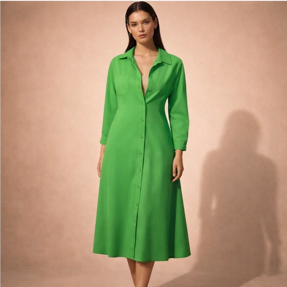 Bearings Elegant Green Button-Up Dress Size Small with Pockets